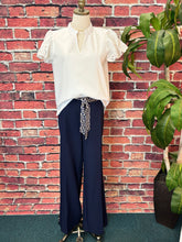 Load image into Gallery viewer, Navy Stretch Wide-Leg Pant with Statement Belt
