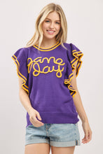 Load image into Gallery viewer, Ruffle Sleeve Varsity Gameday Knit Top
