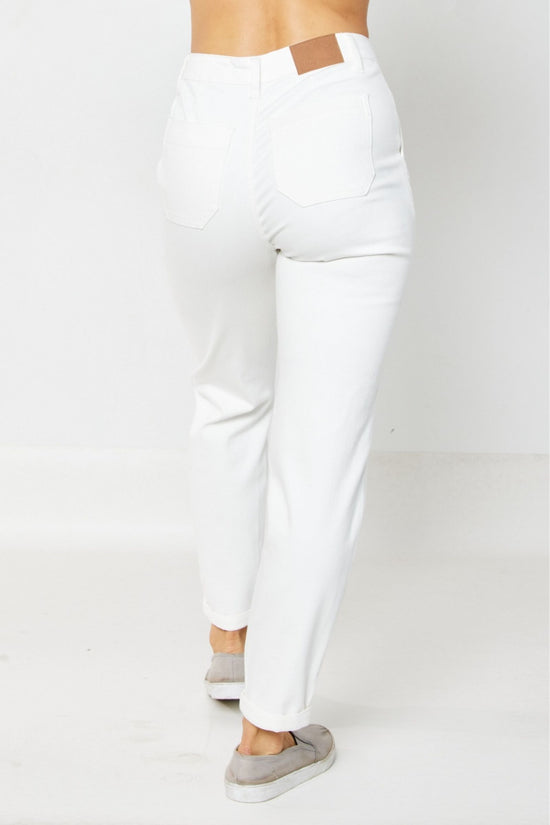 Judy Blue HW White Garment Dyed Cuffed Jogger