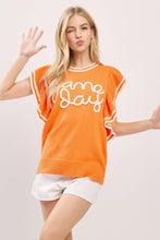 Load image into Gallery viewer, Ruffle Sleeve Varsity Gameday Knit Top
