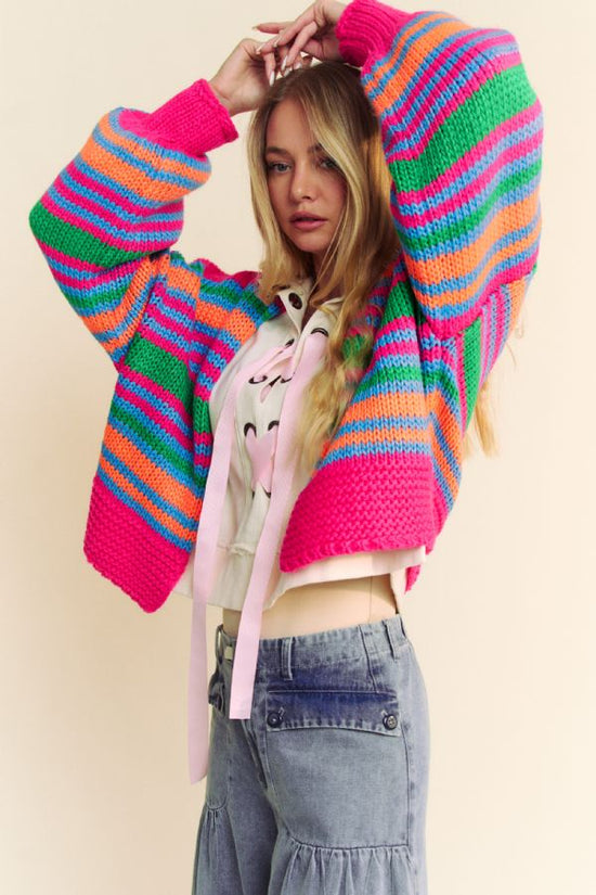 Chunky Striped Open-Front Cardigan