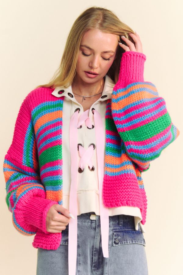 Chunky Striped Open-Front Cardigan