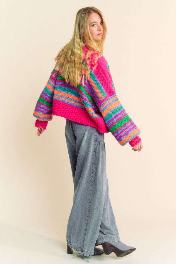 Chunky Striped Open-Front Cardigan