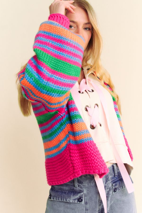Chunky Striped Open-Front Cardigan