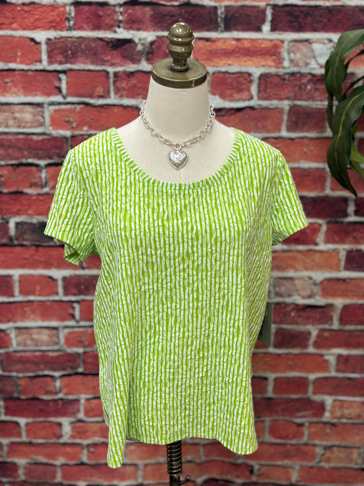 Lime Textured Stripe Knit Top
