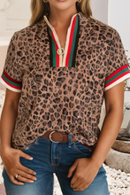 Load image into Gallery viewer, Western Leopard Jacquard Striped Patchwork Zip Blouse
