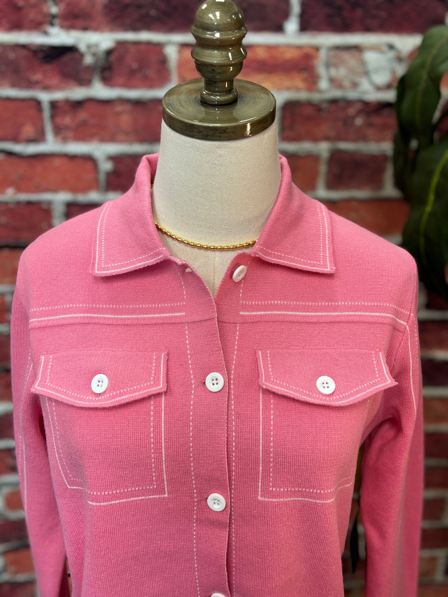 Contrast Stitch Knit Button-Up Cardigan