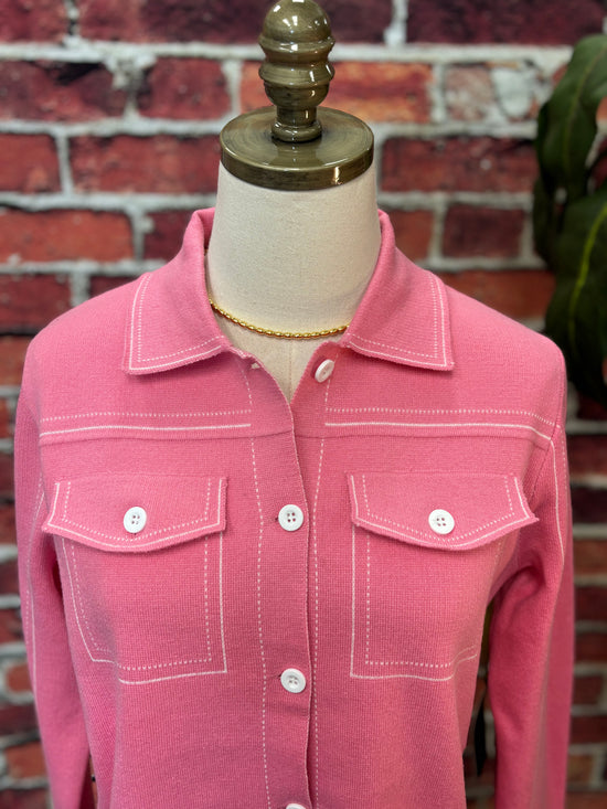 Contrast Stitch Knit Button-Up Cardigan