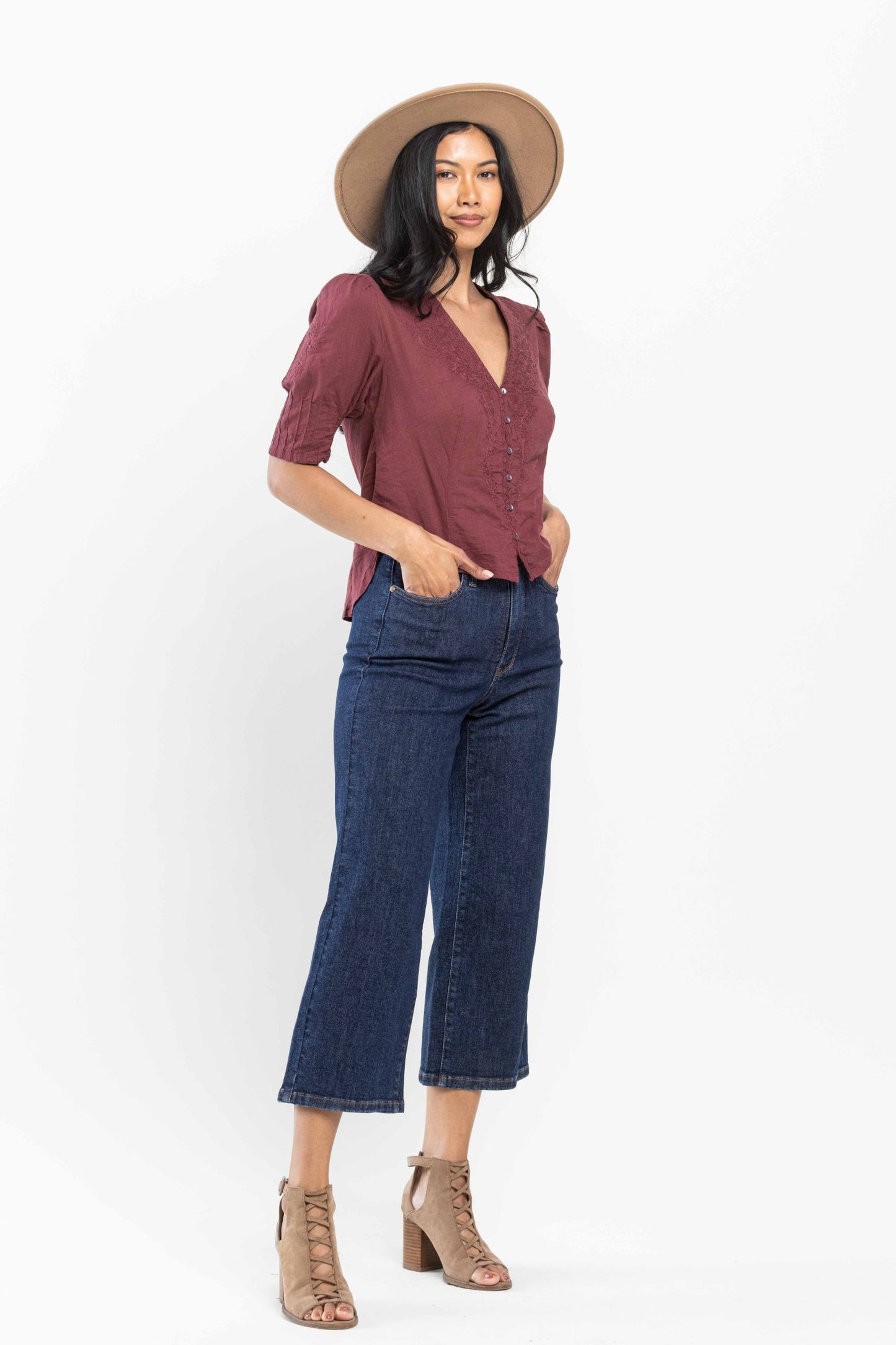 Judy Blue High Waist Tummy Control Tailored Crop Wide *FINAL SALE*