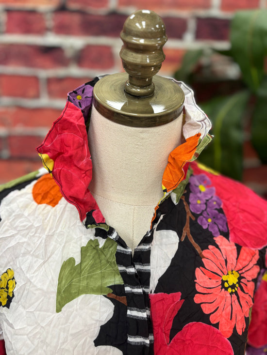 Siesta Floral Crinkle Crepe Button Front