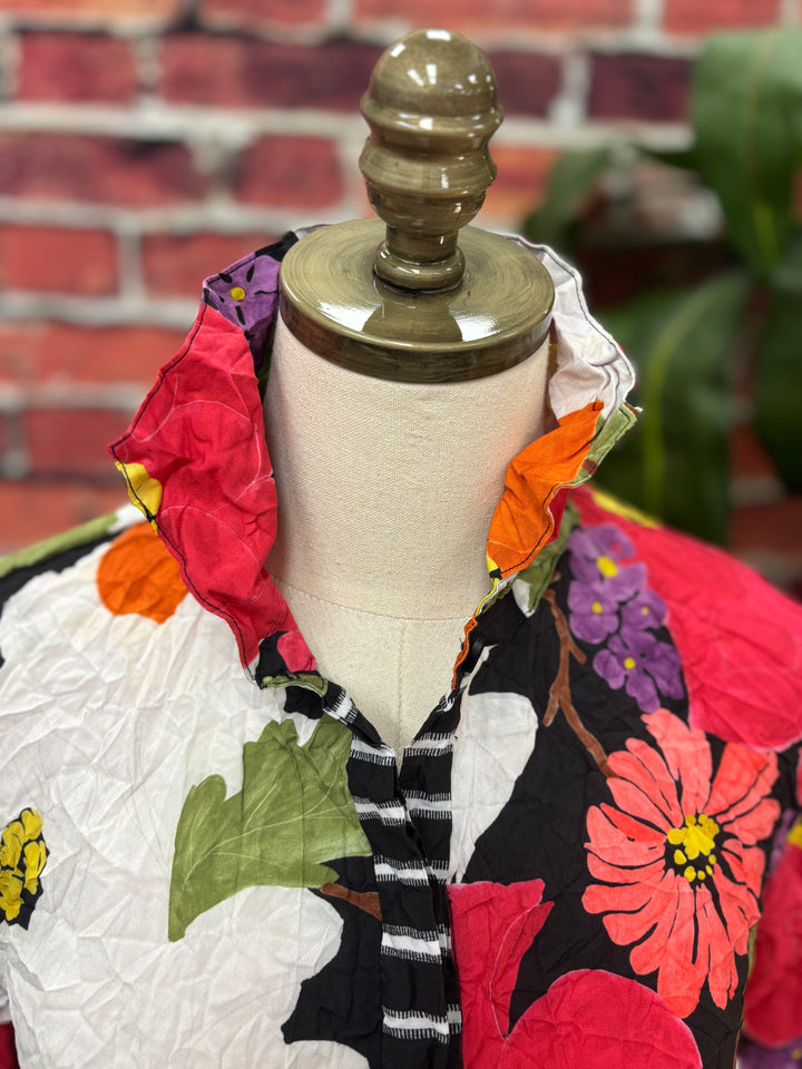 Siesta Floral Crinkle Crepe Button Front