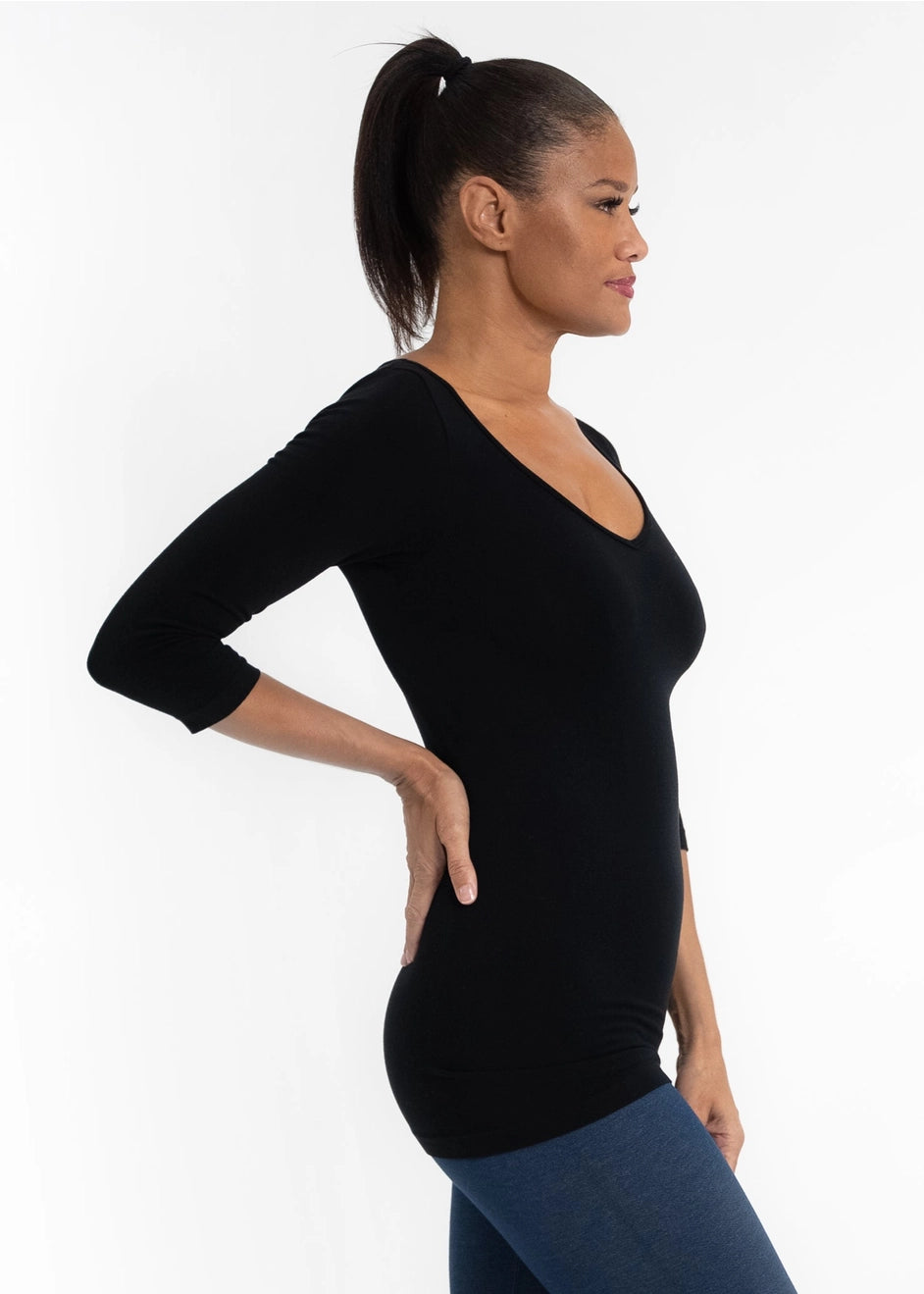 Reversible 3/4 Crew V-Neck Tee