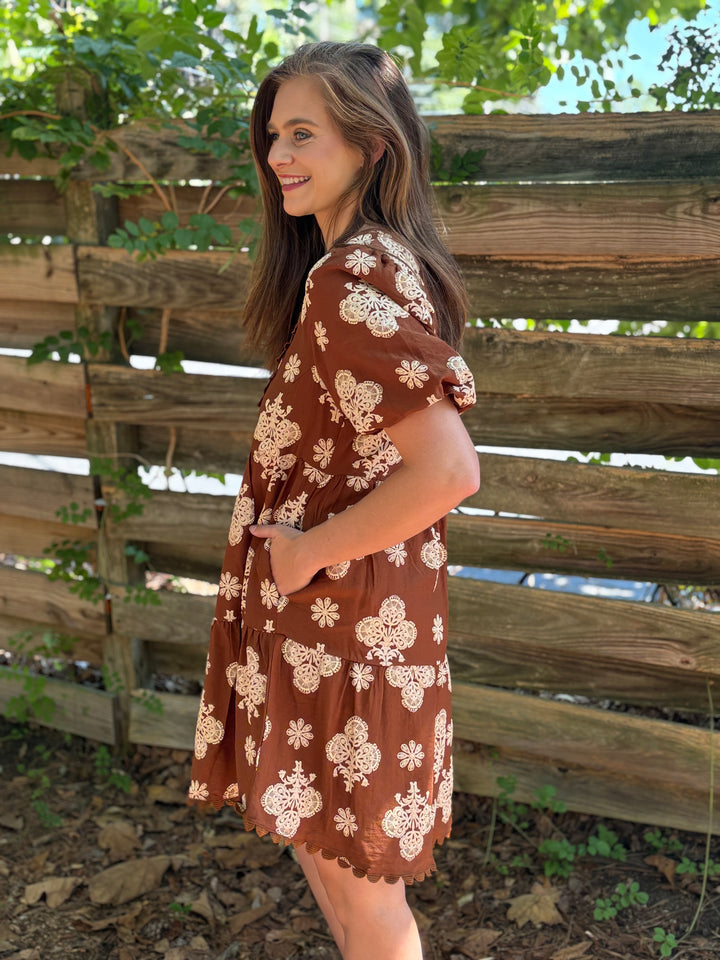 Walnut Mix Tiered Mini Dress