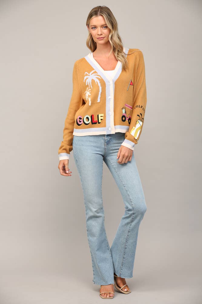 GOLF EMBROIDERED PATCH CARDIGAN