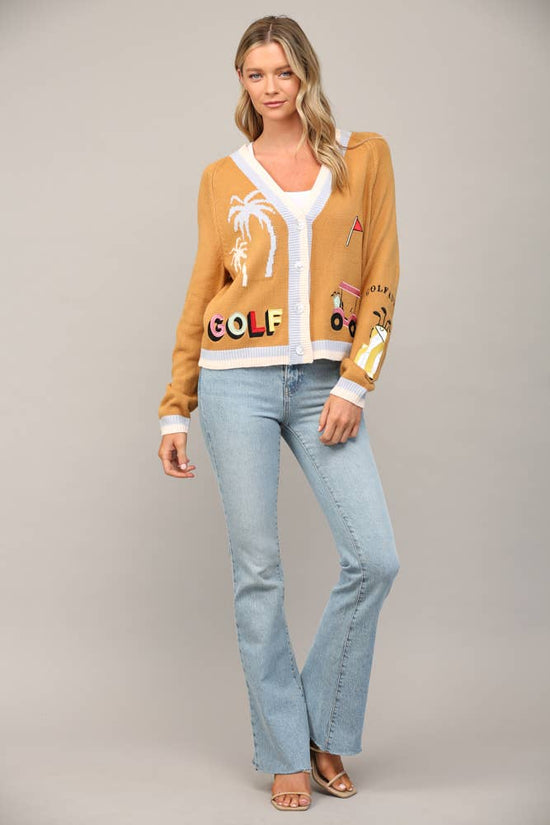 GOLF EMBROIDERED PATCH CARDIGAN