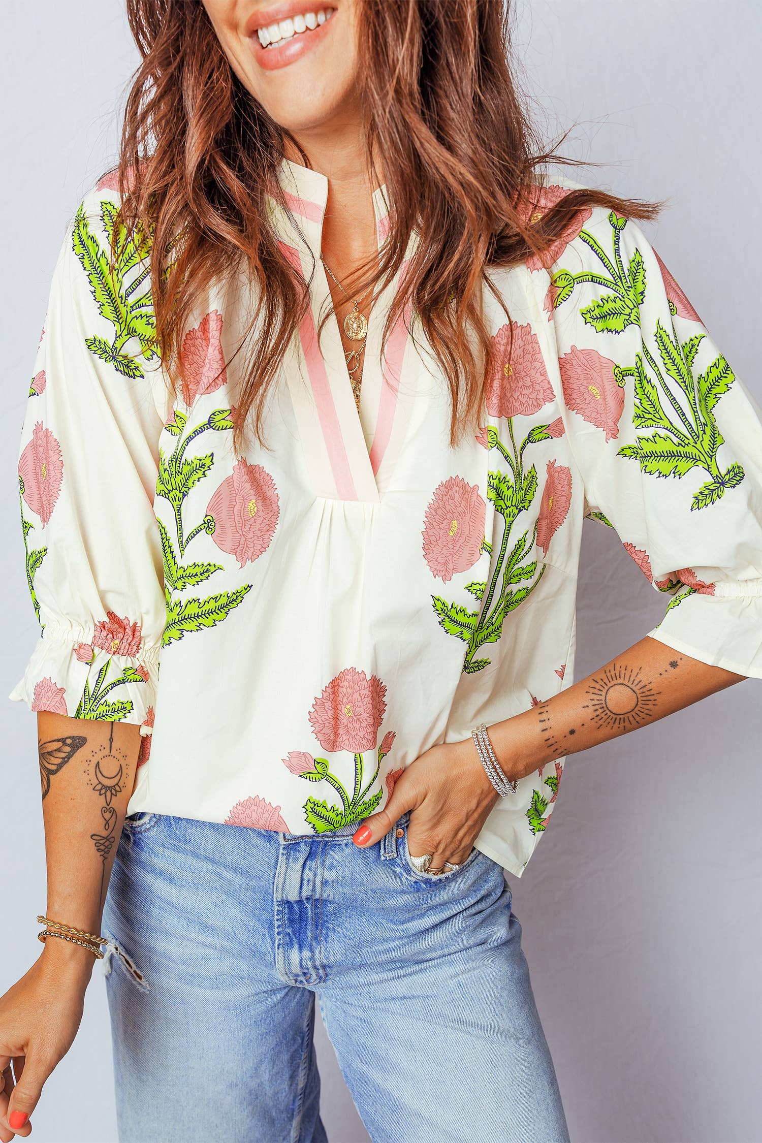 Spring Wild Flower V Neck Blouse