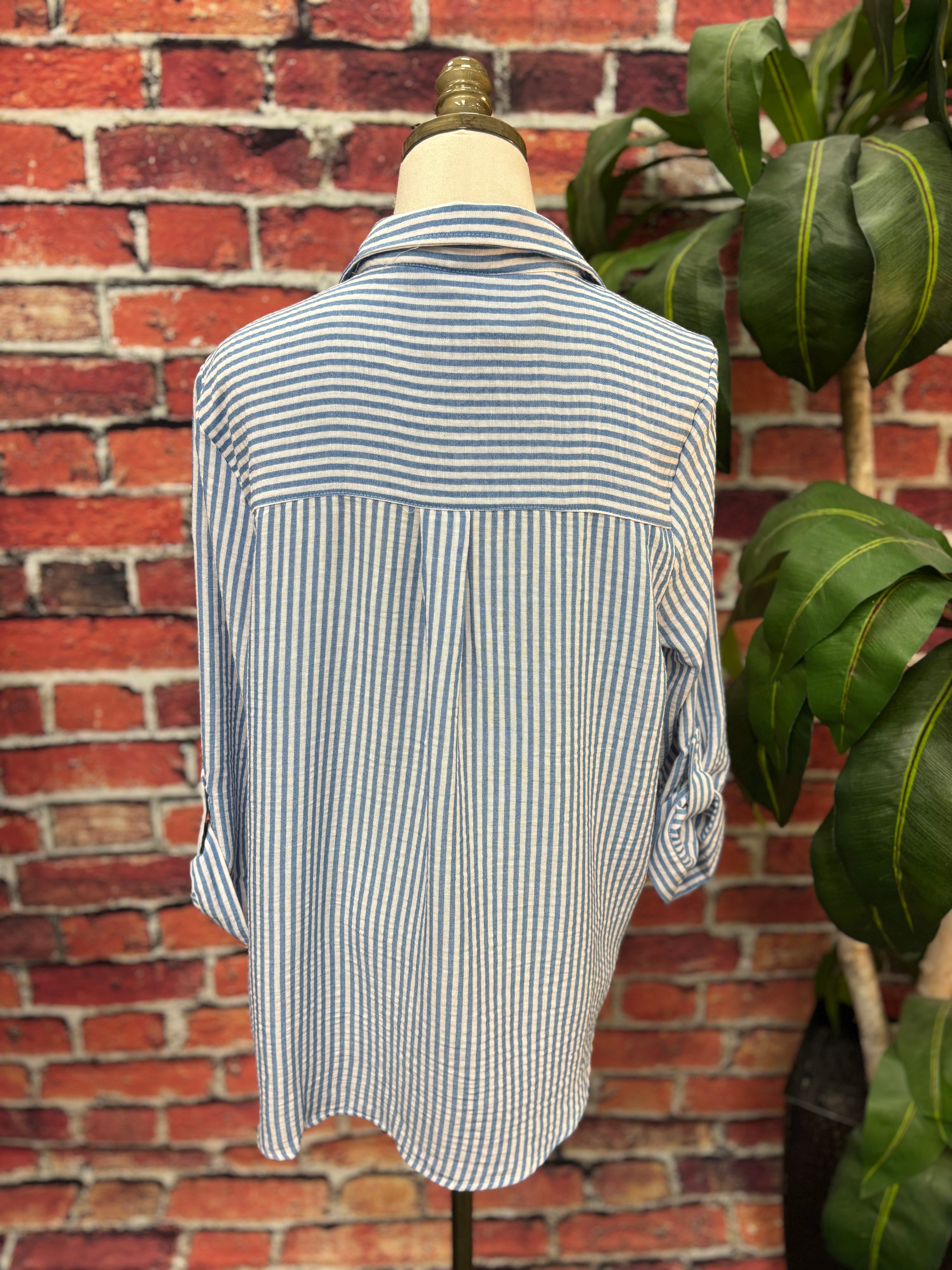 Coastal Stripe Button-Down Blouse