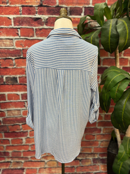 Coastal Stripe Button-Down Blouse
