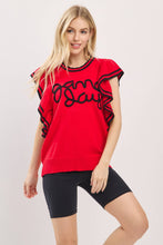 Load image into Gallery viewer, Ruffle Sleeve Varsity Gameday Knit Top
