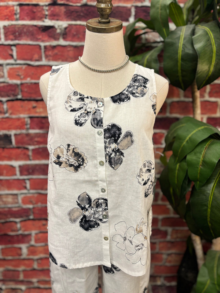 Neutral Bloom Linen Tank