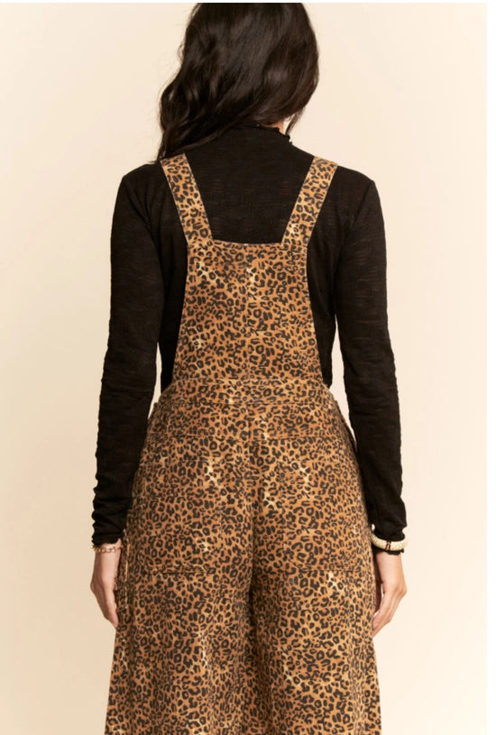 Animal Printed Denim Wide Open Leg Overall Pants