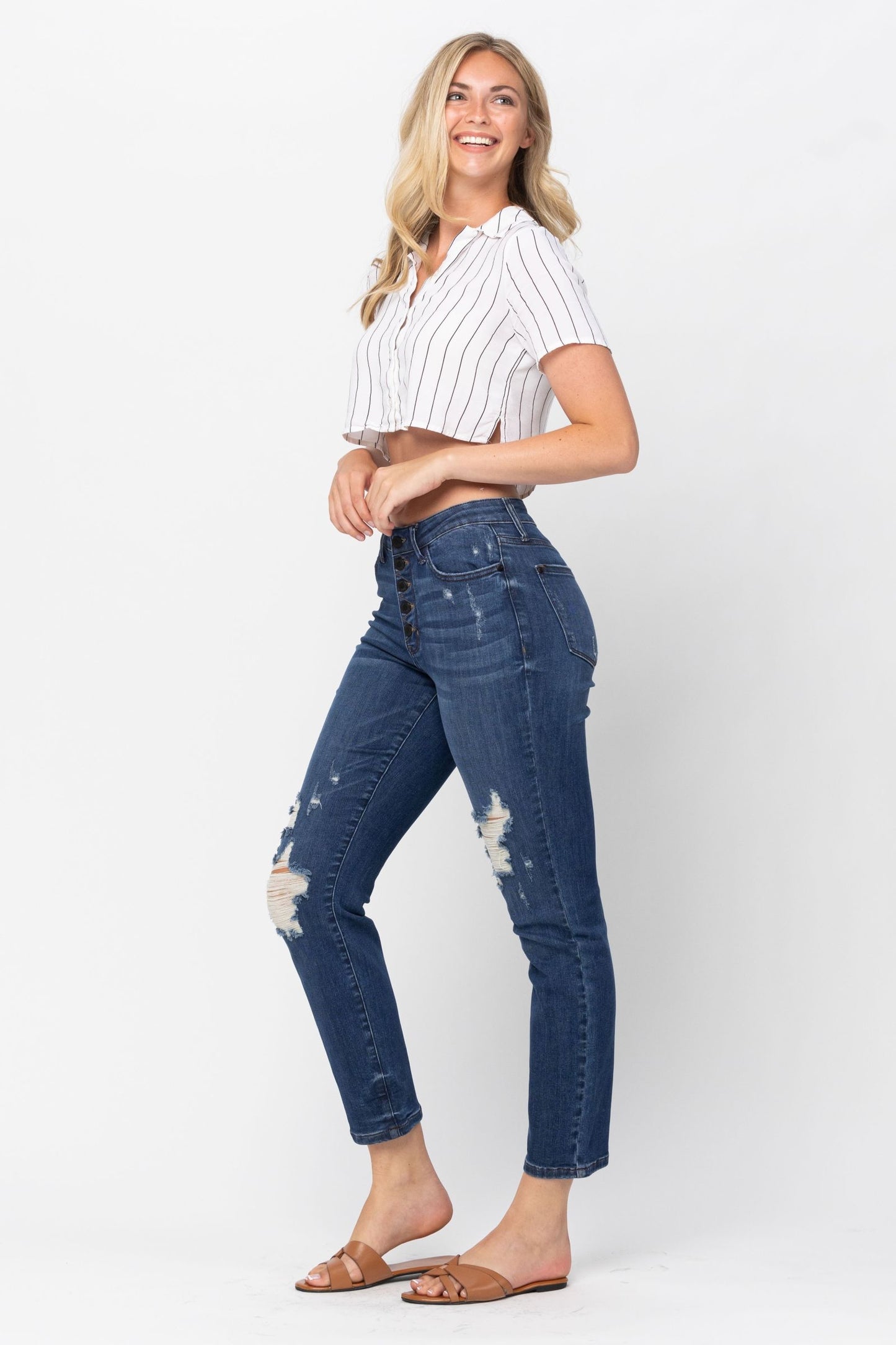 Judy Blue High Waist Zigzag Button Fly Boyfriend