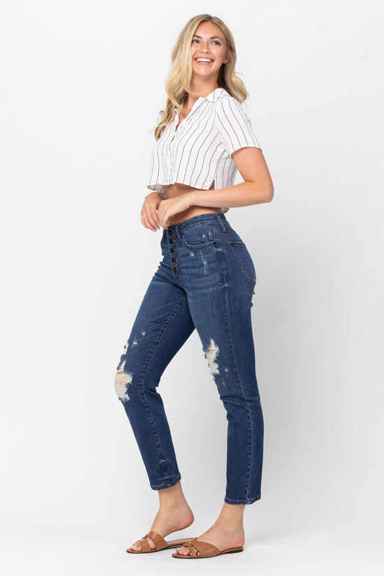 Judy Blue High Waist Zigzag Button Fly Boyfriend