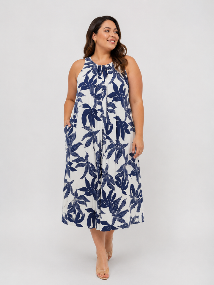 Blue Garden Breeze Sleeveless Dress