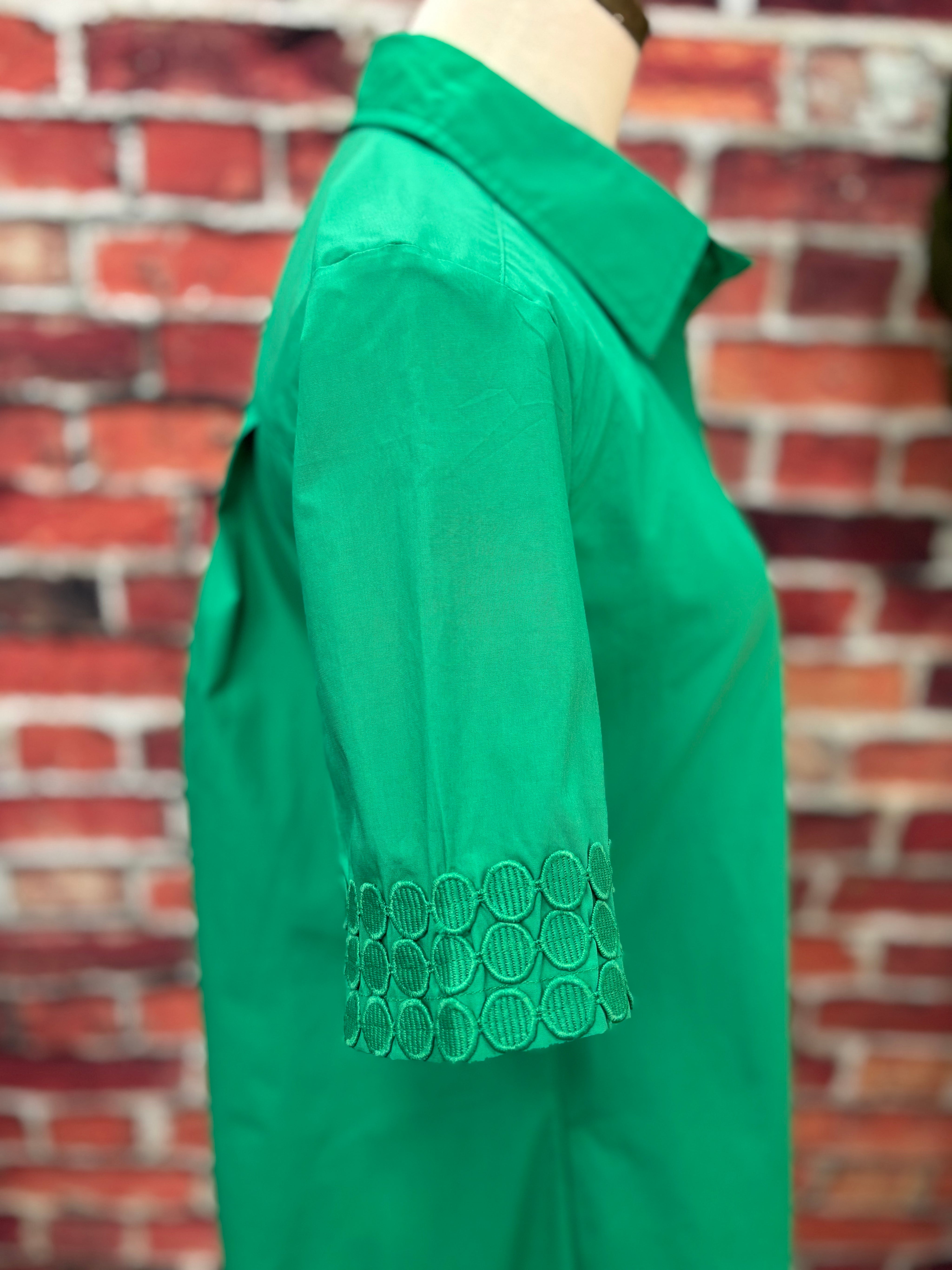 Emerald Green Embroidered Sleeve Shirt Dress