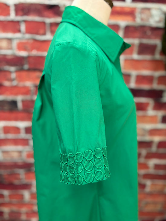 Emerald Green Embroidered Sleeve Shirt Dress