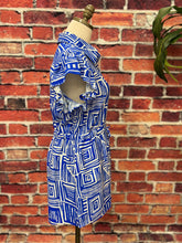 Load image into Gallery viewer, Royal Blue Geo Print Ruffle Sleeve Romper
