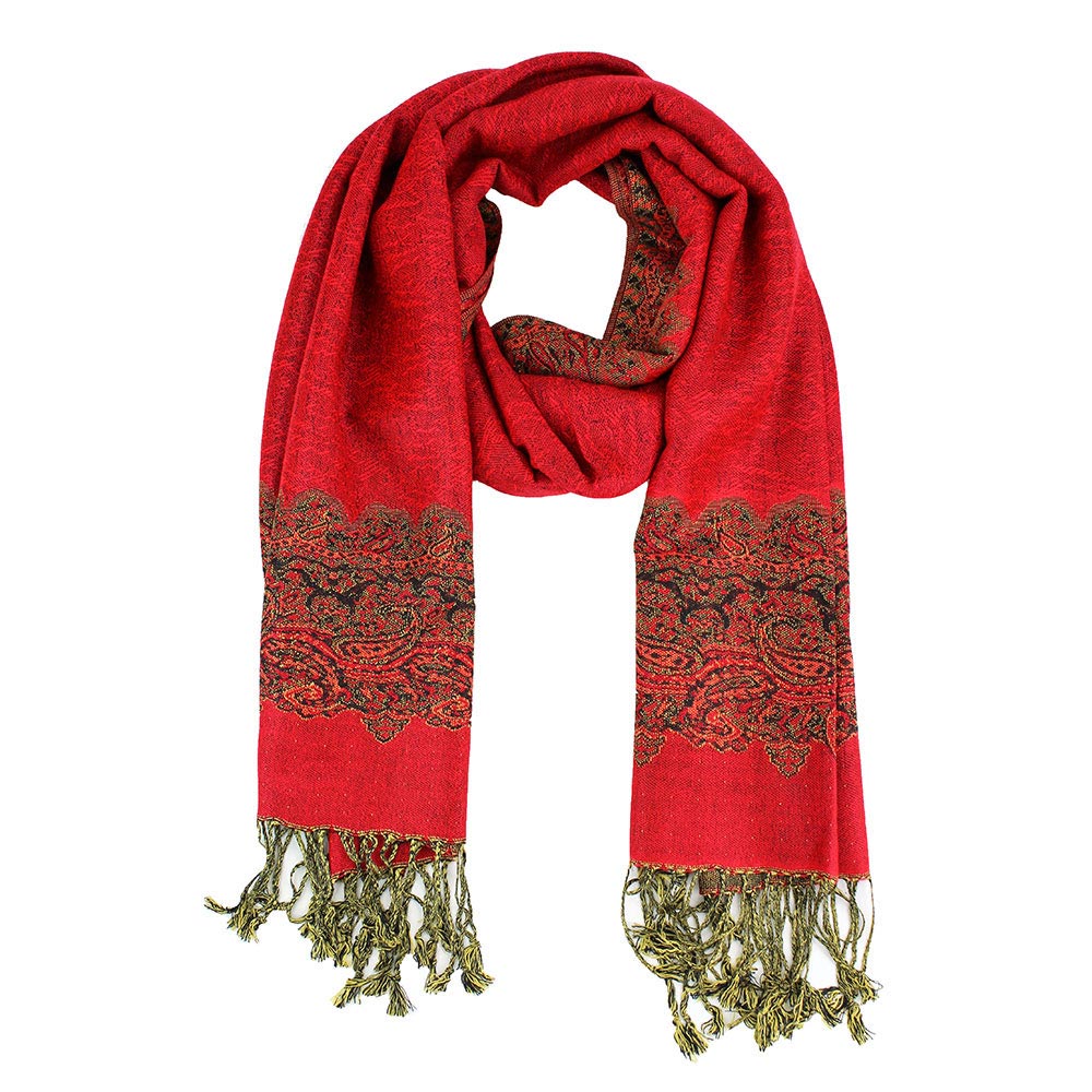 Border Pashmina Scarf Shawl with Fringe