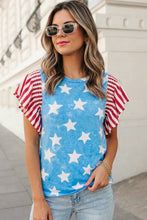 Load image into Gallery viewer, Independence Day Star &amp; Stripe Ruffle Sleeve Top
