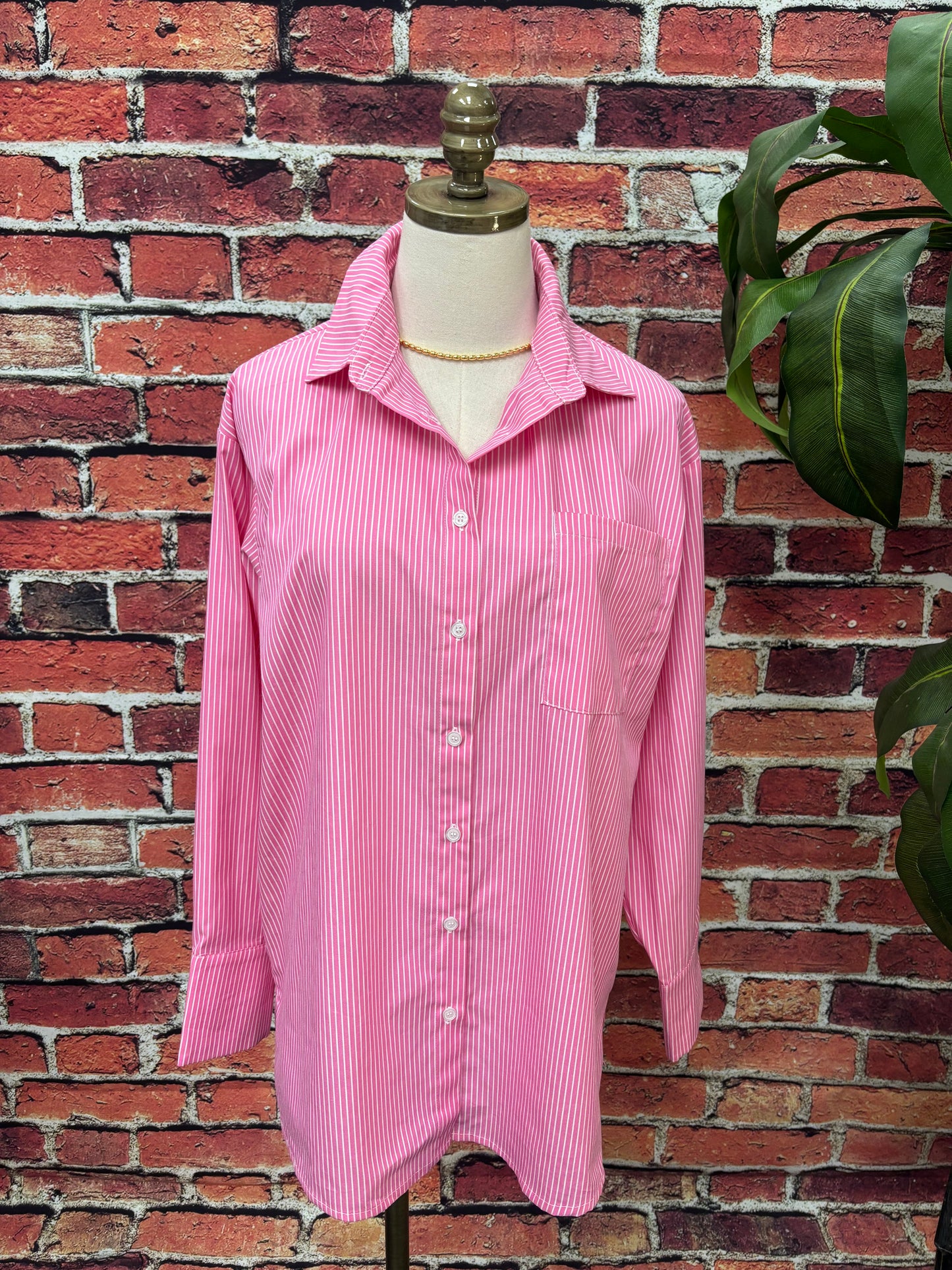 Pink Lemonade Pinstripe Button-Up
