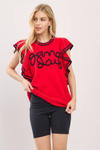 Load image into Gallery viewer, Ruffle Sleeve Varsity Gameday Knit Top

