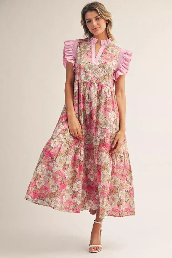 Blushing Bloom Ruffle Midi Dress