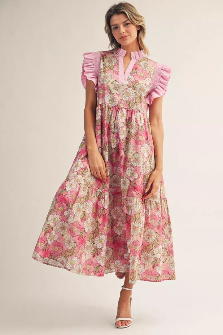 Blushing Bloom Ruffle Midi Dress