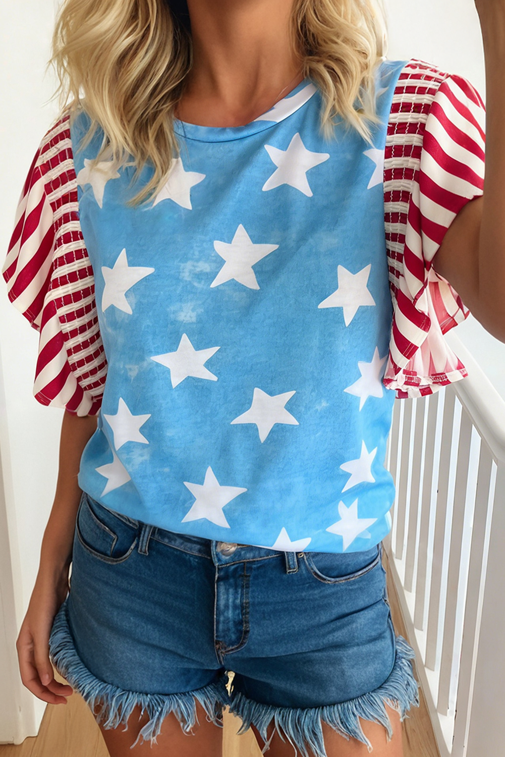 Independence Day Star & Stripe Ruffle Sleeve Top