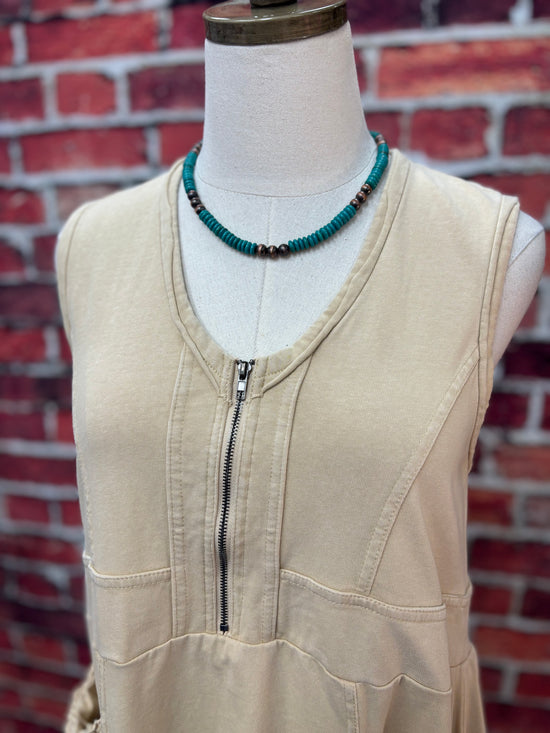 Washed Neutral Zip-Front Tiered Tunic Dress *FINAL SALE*