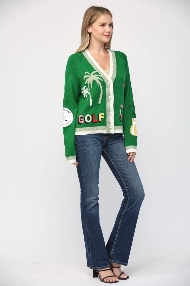 GOLF EMBROIDERED PATCH CARDIGAN