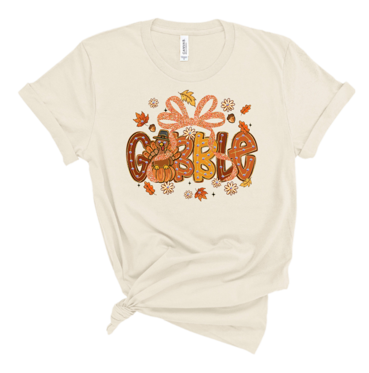 Gobble Bow Blingy Rhinestone Thanksgiving Tee