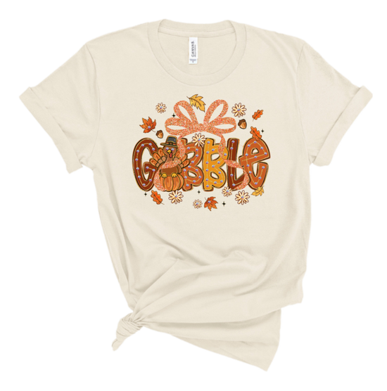 Gobble Bow Blingy Rhinestone Thanksgiving Tee
