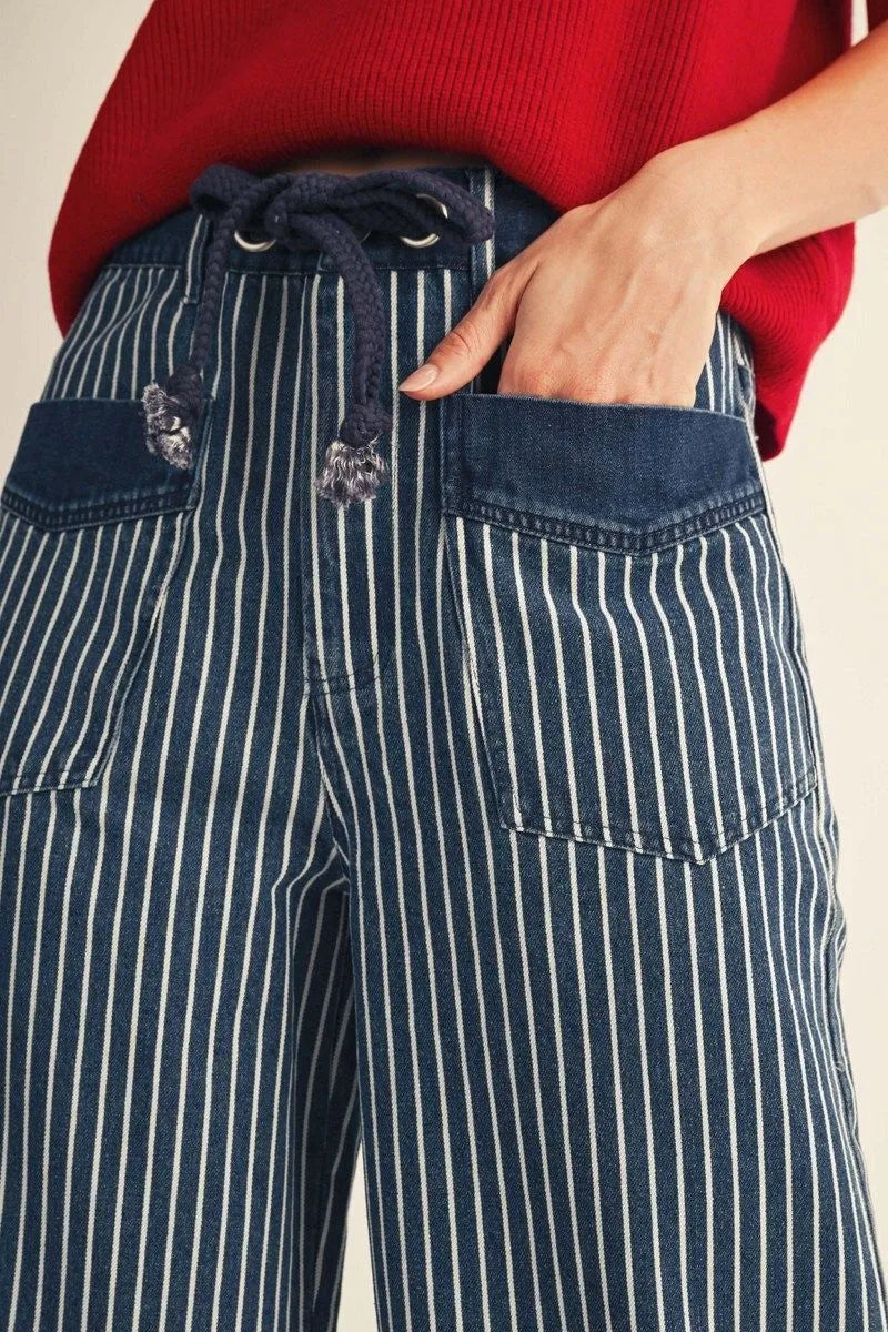 Striped Wide Leg Denim Pant