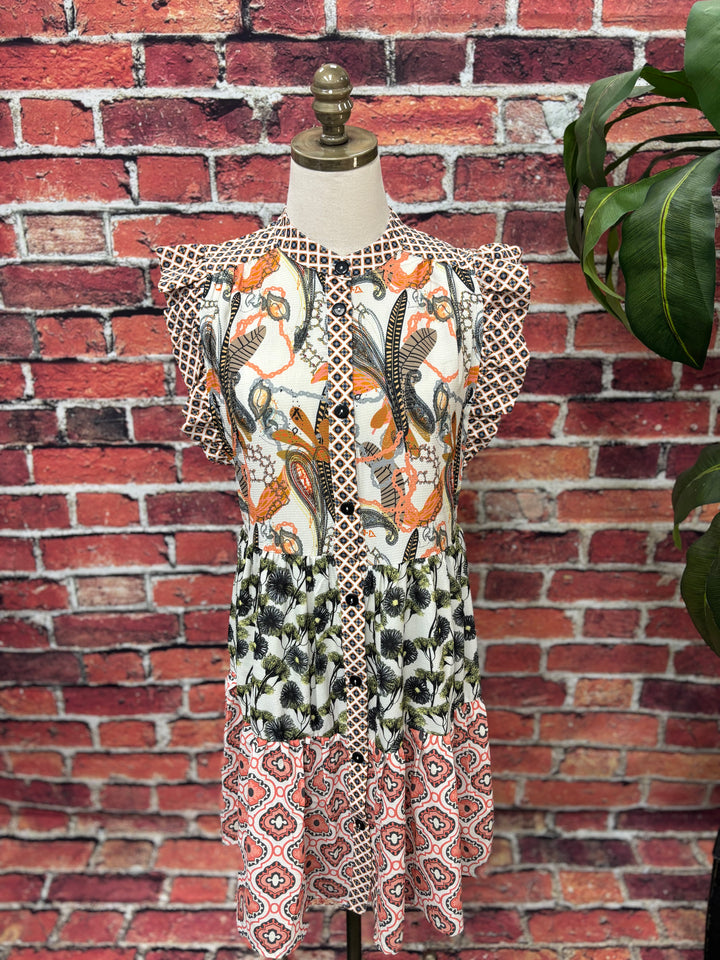 Sunset Patchwork Ruffle Dress