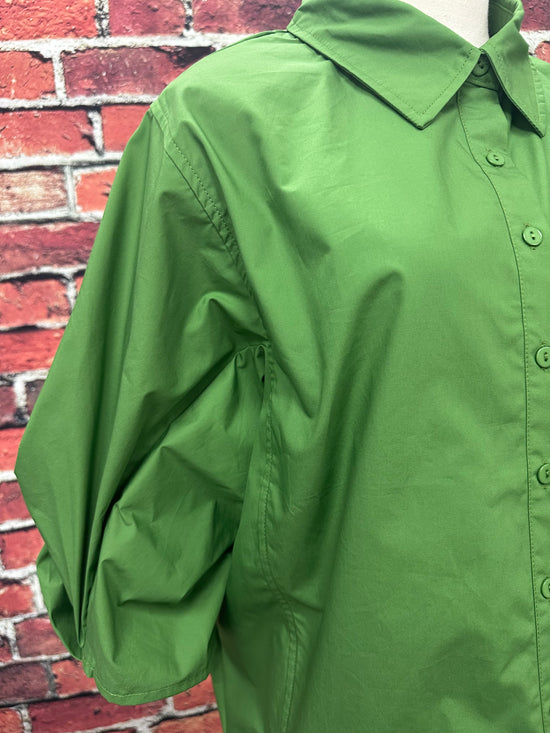 Poplin Bishop Sleeve Button Up Blouse