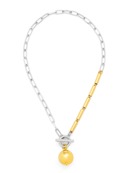 Two Toned Tube And Link Charm Necklace