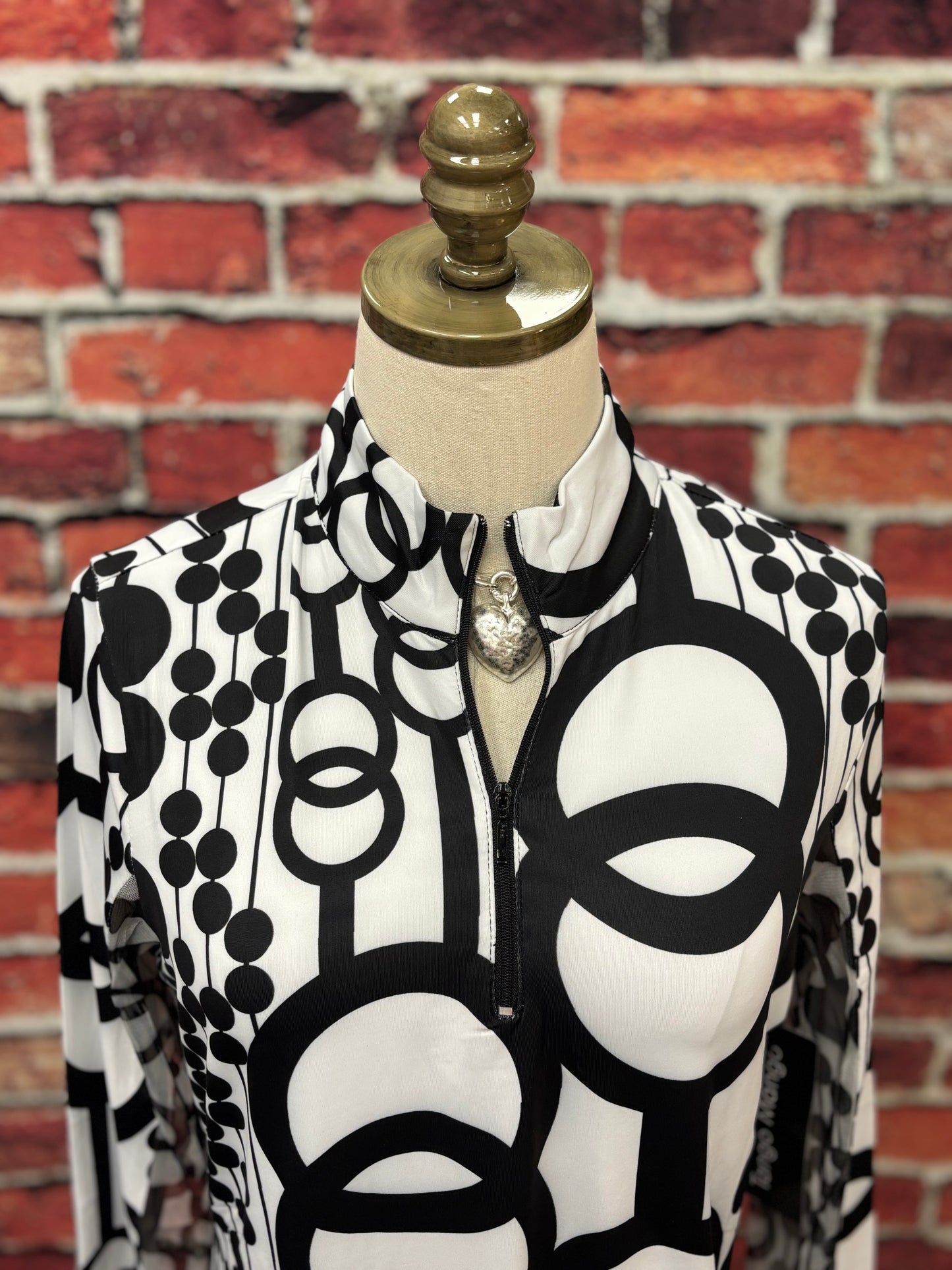 Black & White Modern Print UPF 50 Zip Top