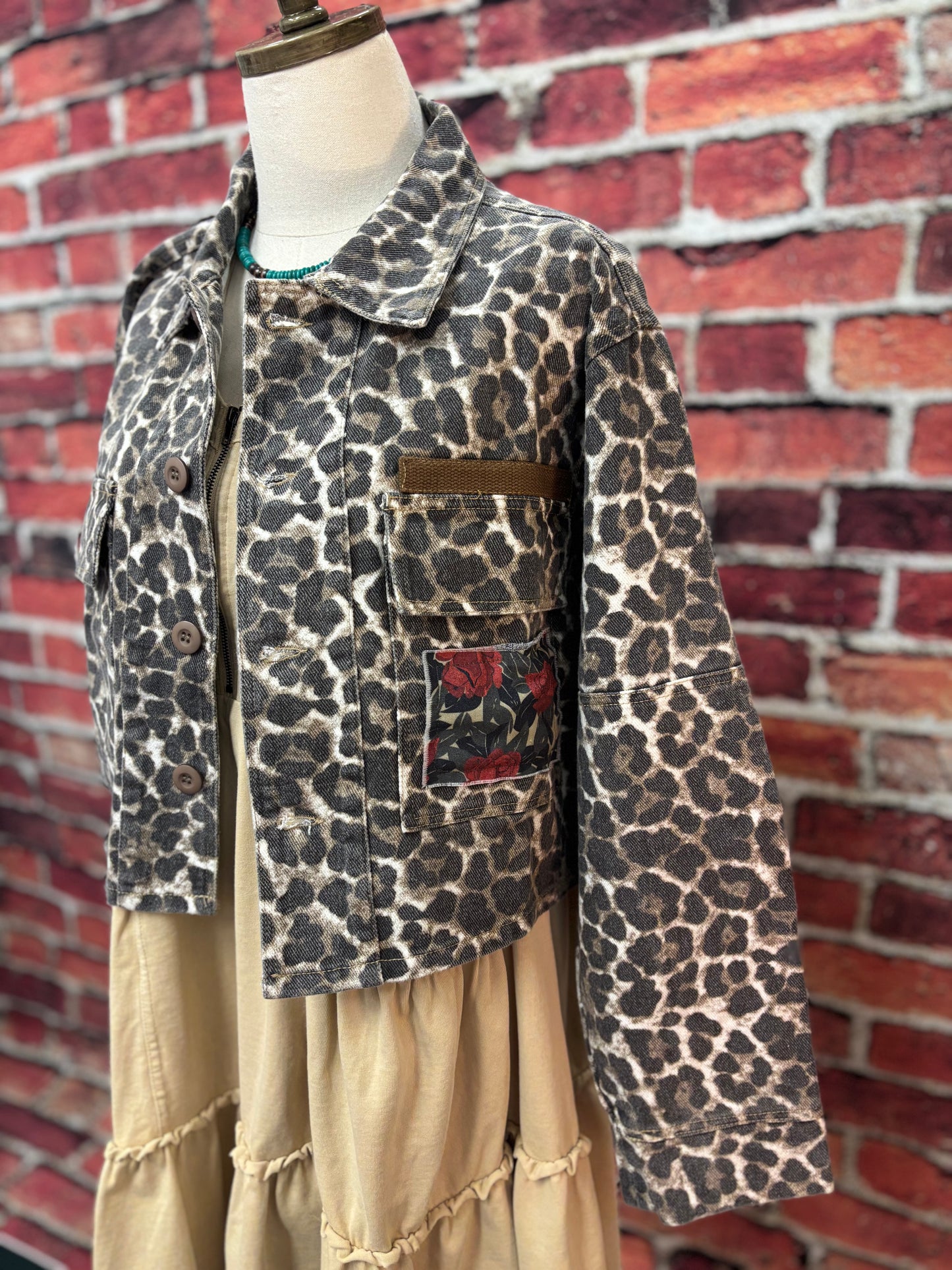 Leopard & Rose Patchwork Cropped Denim Jacket