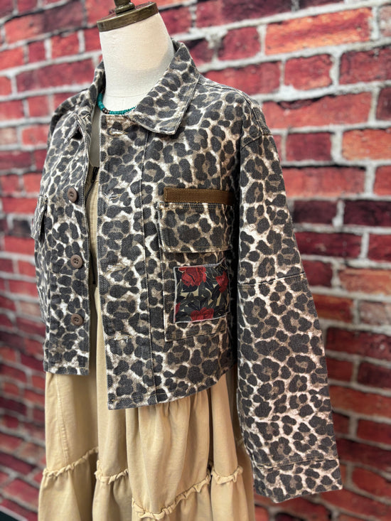 Leopard & Rose Patchwork Cropped Denim Jacket