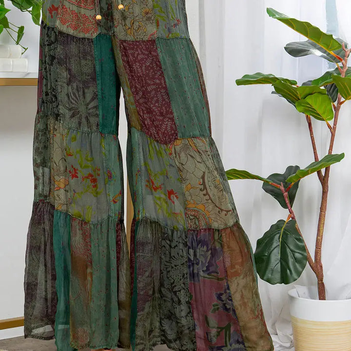 Retro Revival Long Flared Patchwork Pants